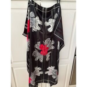 Olympic Black‎ Floral Scarf Shawl Wrap Cover Up Draped Korean Made